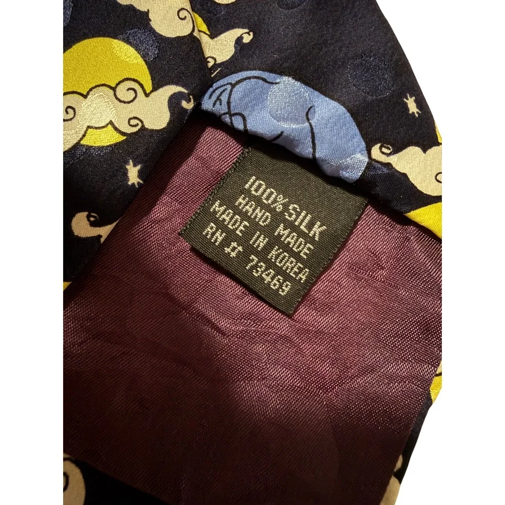 Disney Store Aladdin Genie Abu Tie Mens OS Navy Blue Silk Vintage 90s Character